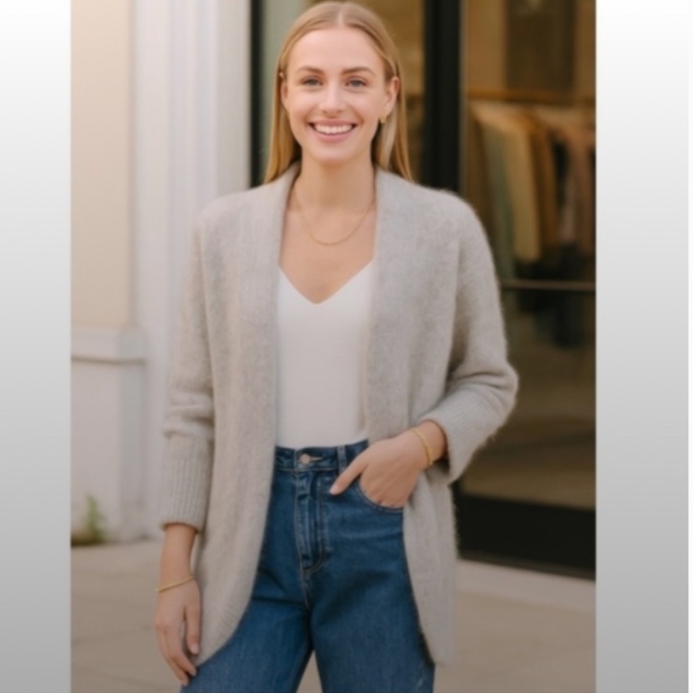 Vintage Eddie Dassin Gray Open Front Cardigan | Minimalist Wool Blend | Size M
